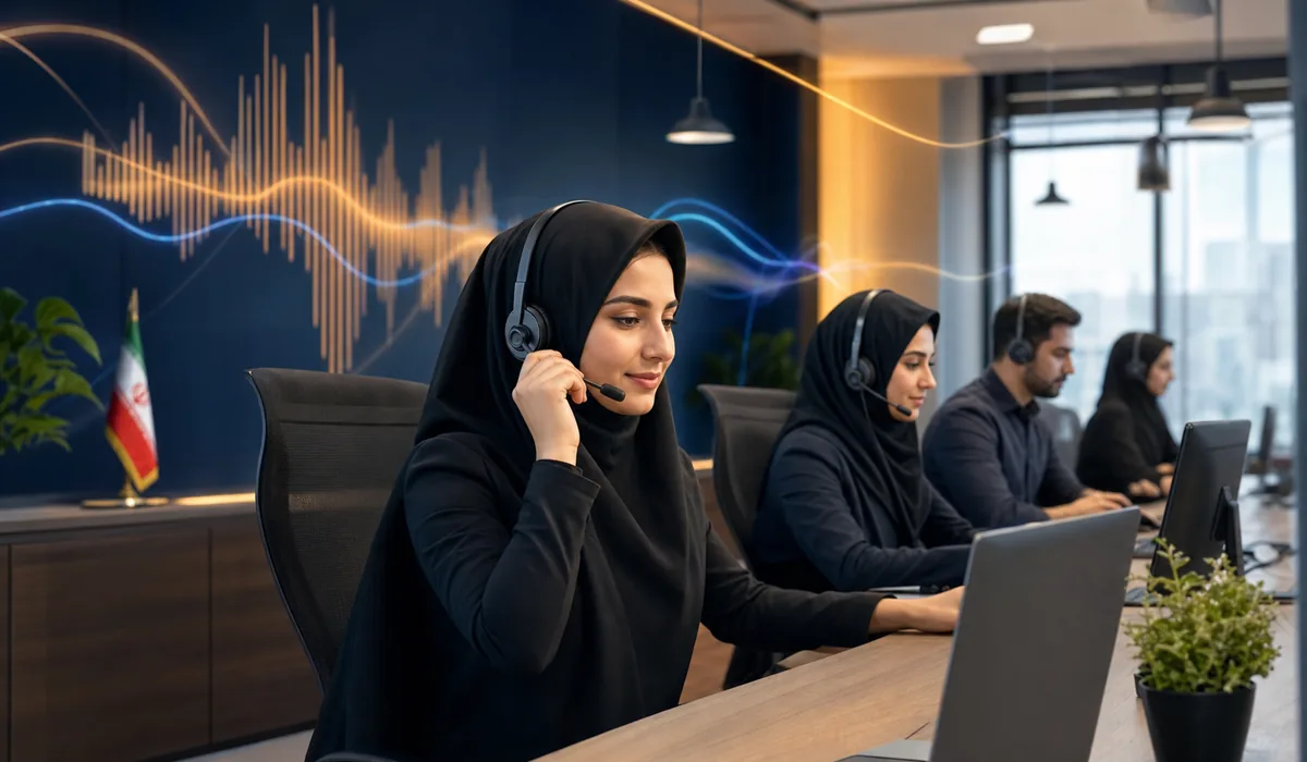 تیم پشتیبانی تلفنی هوش مصنوعی در دفتر ایرانی با کارشناسان زن باحجاب