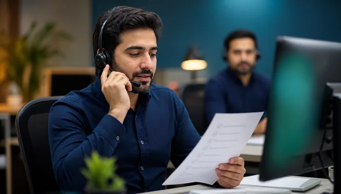 اپراتور پشتیبانی در حال پیگیری تماس رهاشده با مشتری