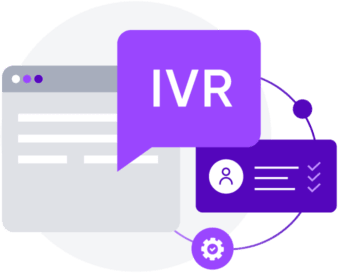 Concept image of an Interactive Voice Response (IVR) system with UI elements and settings icons for automated customer support